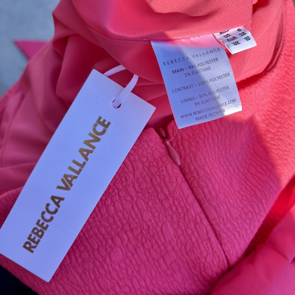 Rebecca Vallance Caitlin Bow Mini Dress Coral Pink Strapless Size 6 Small NWT - Picture 6 of 8